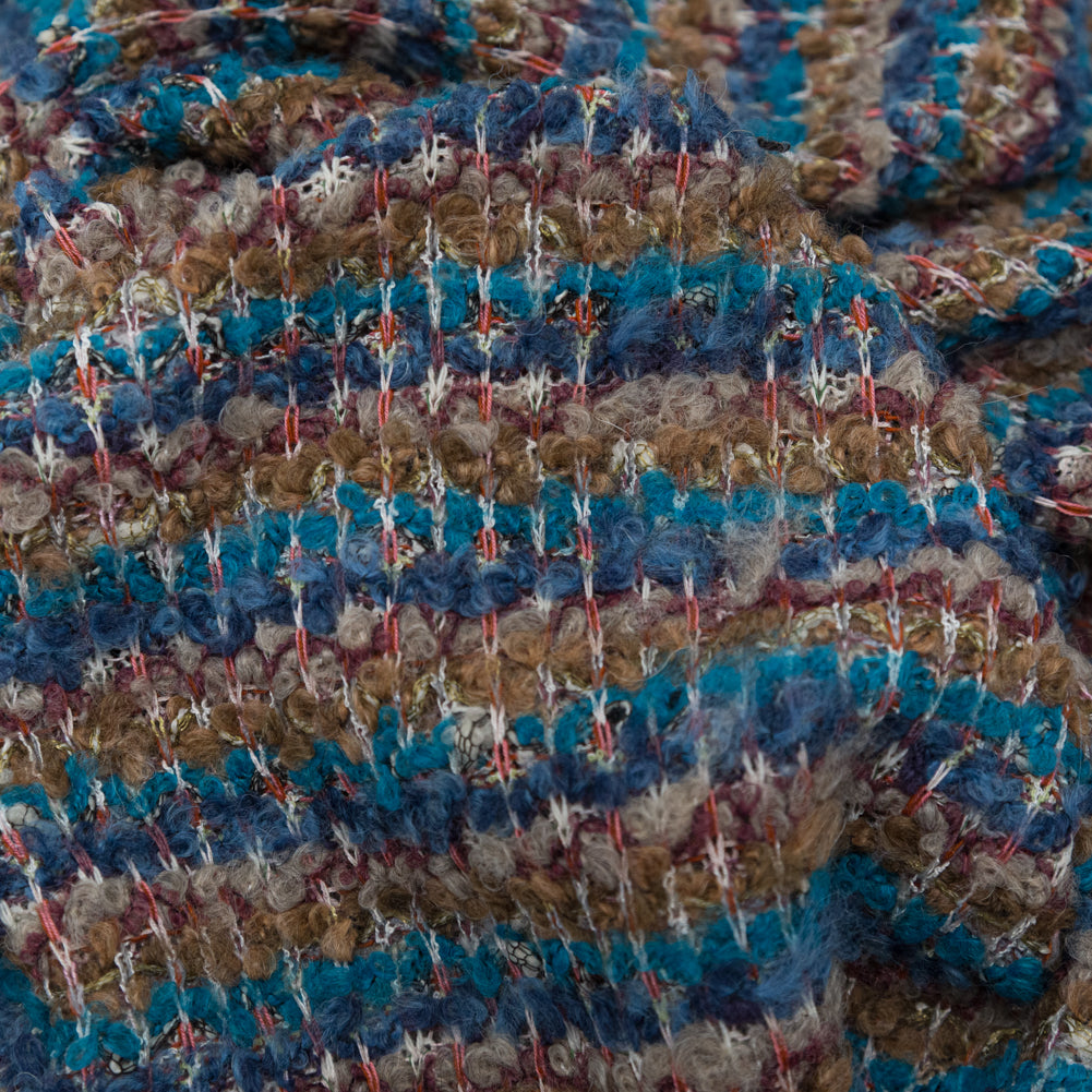 Turquoise, Golden Olive and Coral Striped Blended Wool Knit - Joann Fabrics