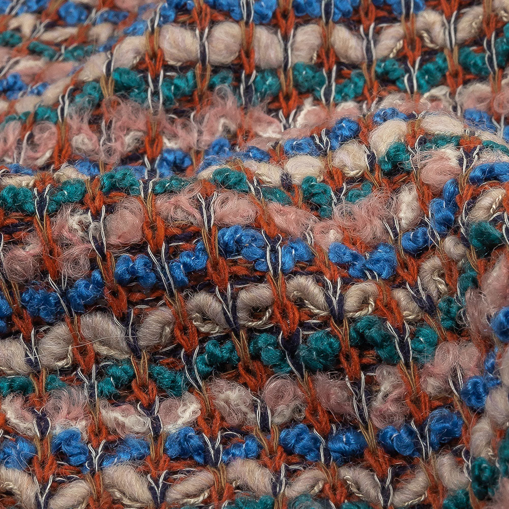 Teal, Blue and Cream Pink Striped Boucle Wool Sweater Knit - Joann Fabrics