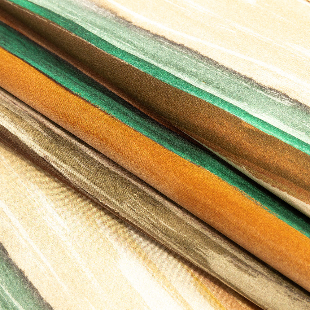 Stretch Cotton Sateen - Orange and Teal Painted Stripes - Nilotic Wasteland Print - Mood Exclusive Tumunyana Collection - Joann Fabrics