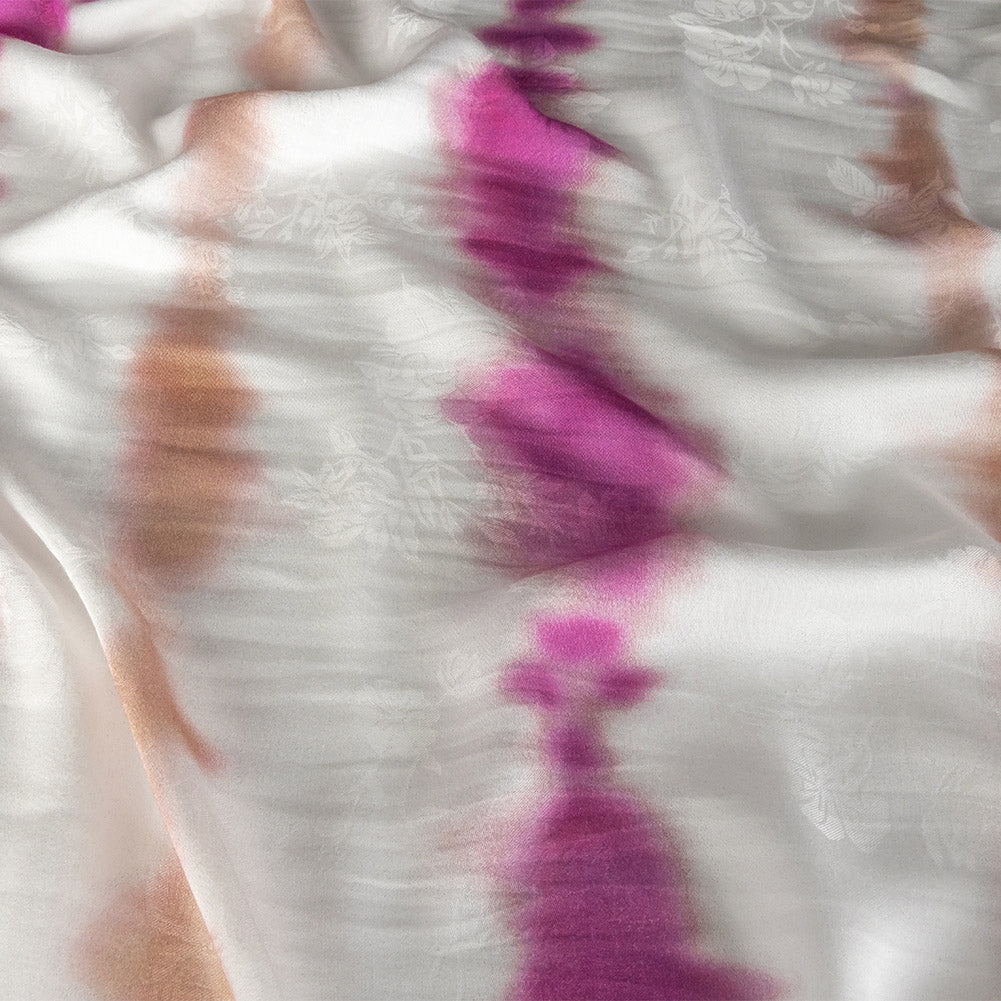 Flowery Viscose Jacquard Print - Violet and Peach Tie Dye Stripes - Mood Exclusive Cloud Writing - Joann Fabrics