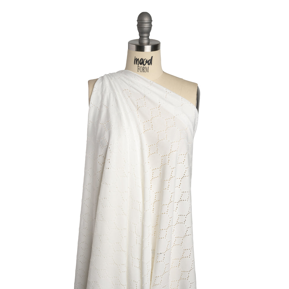 Stretch Polyester Jersey with Eyelets - White Circles - Designer Deadstock - Joann Fabrics