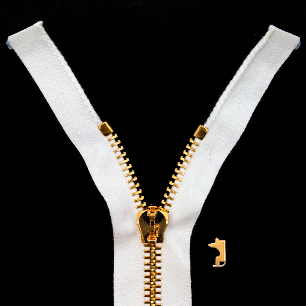 Mood Exclusive Italian White and Gold T8 Open End Metal Zipper - 27.5