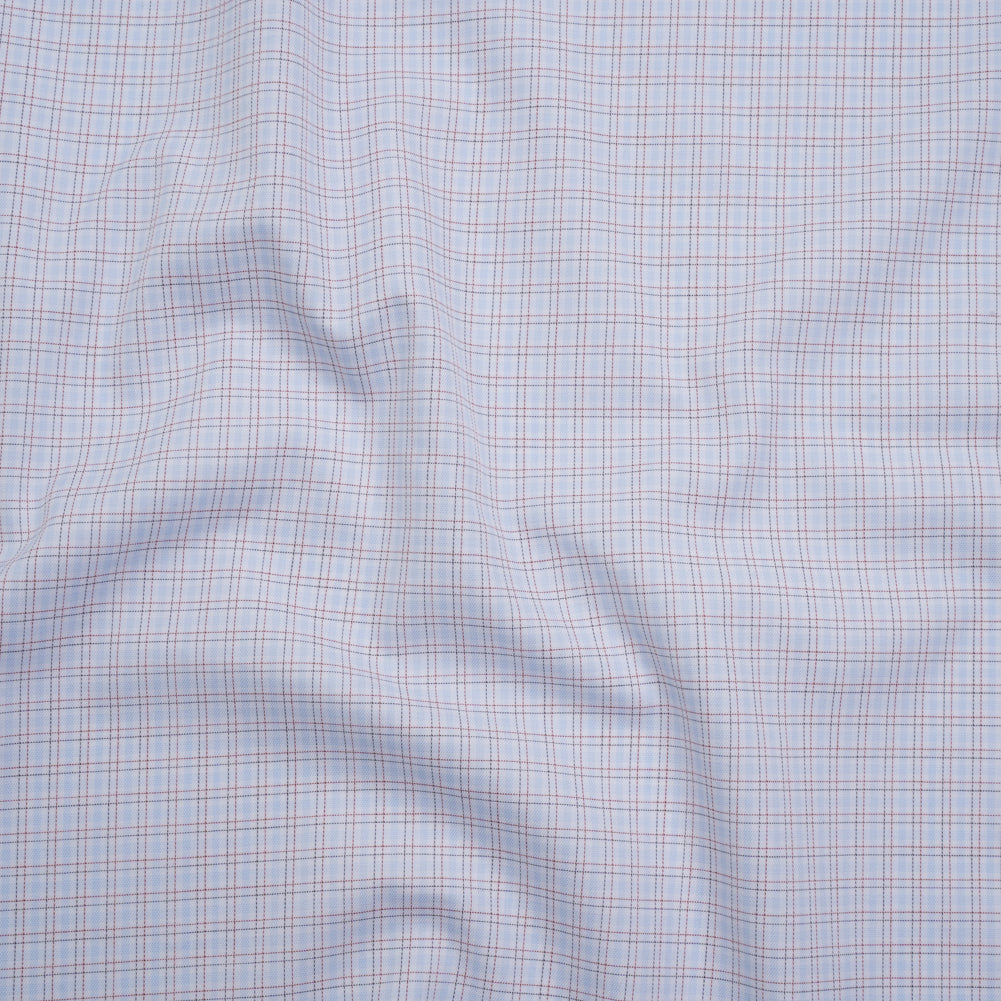 Cotton Twill Shirting - Pastel Blue, White and Burgundy Tattersall Check-Like Plaid - Deadstock - Joann Fabrics