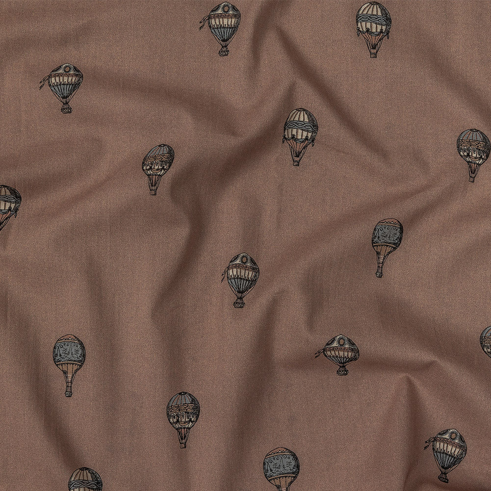 Cotton Voile - Taupe Hot Air Balloons - The Appointment Kept Print - Mood Exclusive Crow Collection - Joann Fabrics