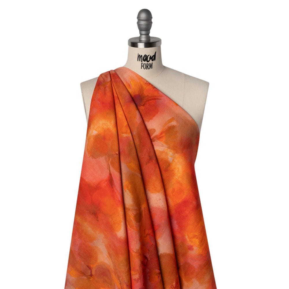 Linen and Rayon Woven - Orange, Red and Tan Muddled Pressed Flowers - Mood Exclusive Autumn Blaze Print - Joann Fabrics
