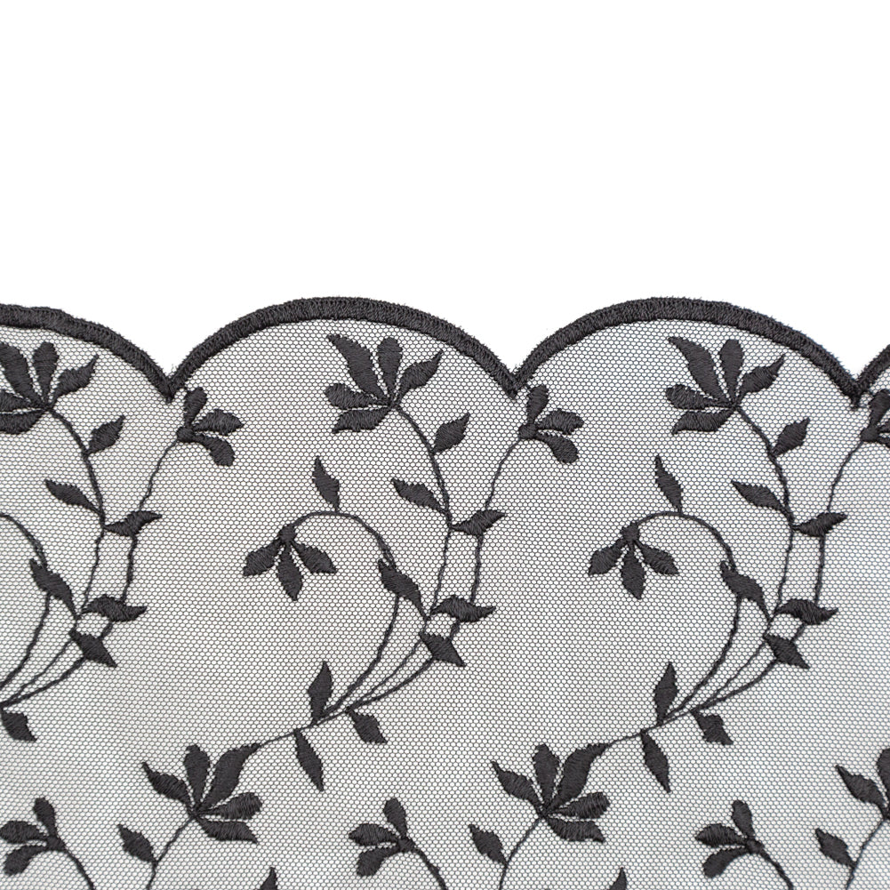 European Black Scalloped Embroidery Lace on Mesh - 9.5