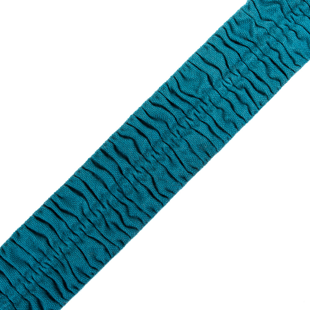 Italian Teal Ruched Stretch Wool Trimming - 2.375