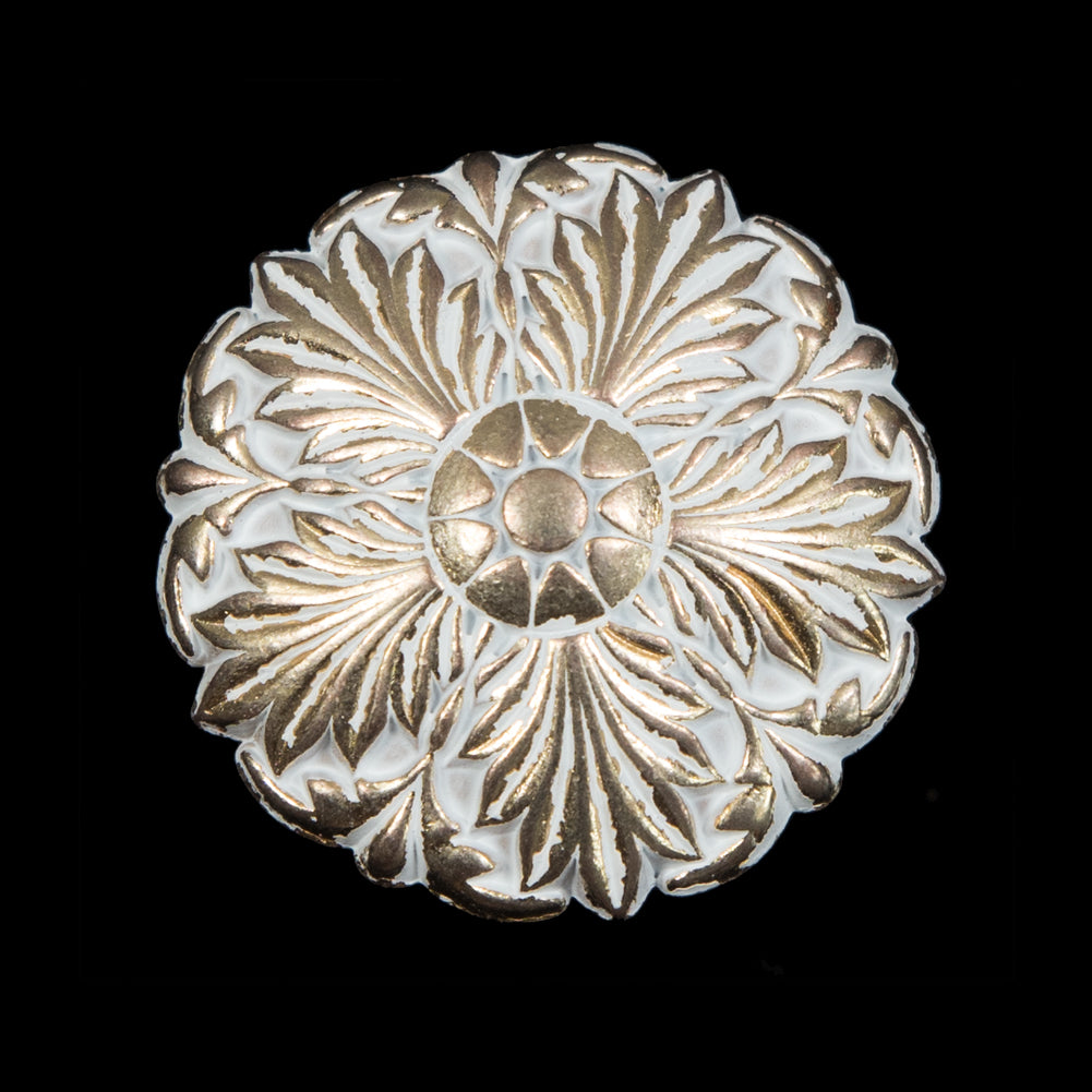 Italian White and Gold Floral Metal Shank Back Button - 44L/28mm - Joann Fabrics