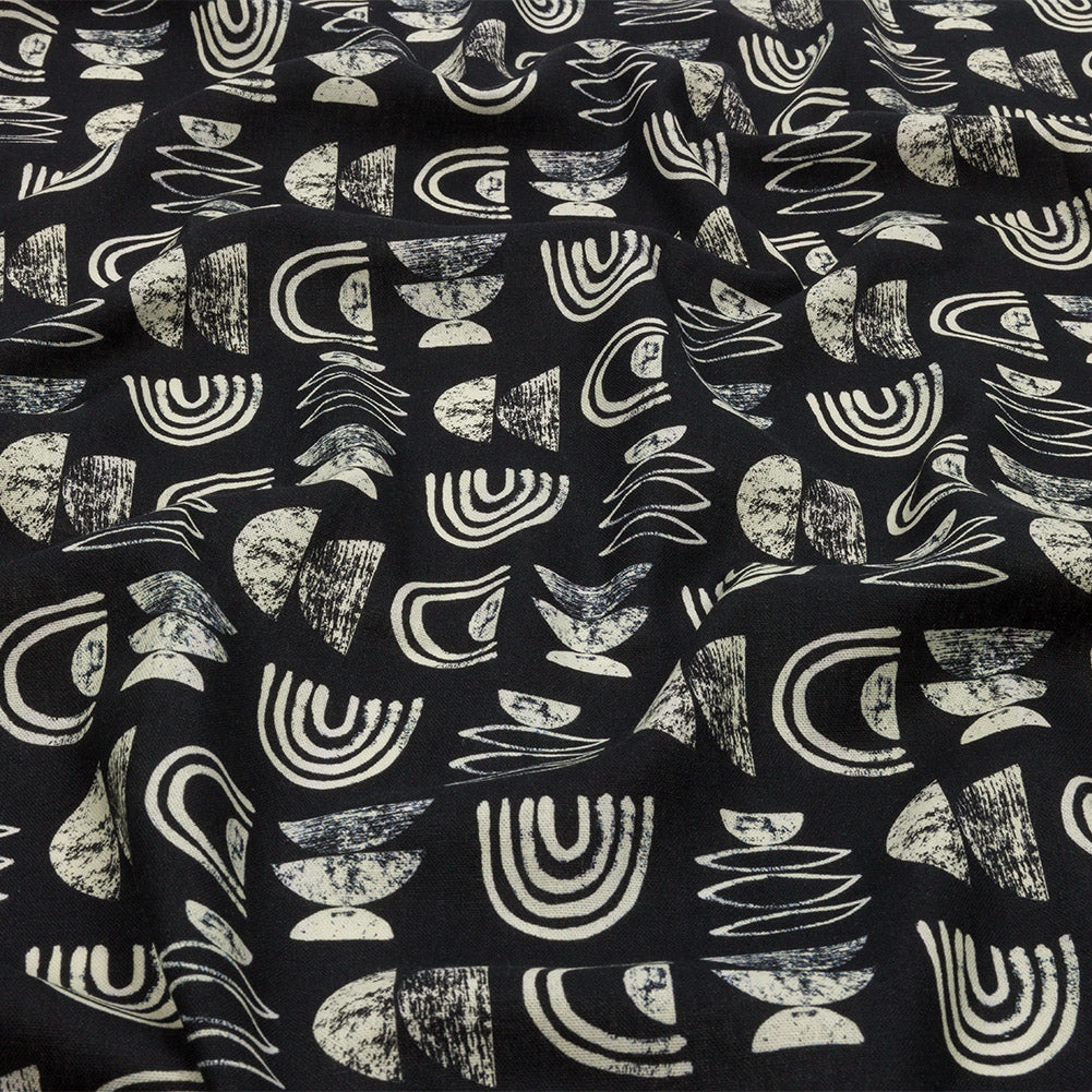 Linen and Rayon Woven - Black Rainbows and Geometrics - Cairn Caves Print - Mood Exclusive Palm Beach Collection - Joann Fabrics