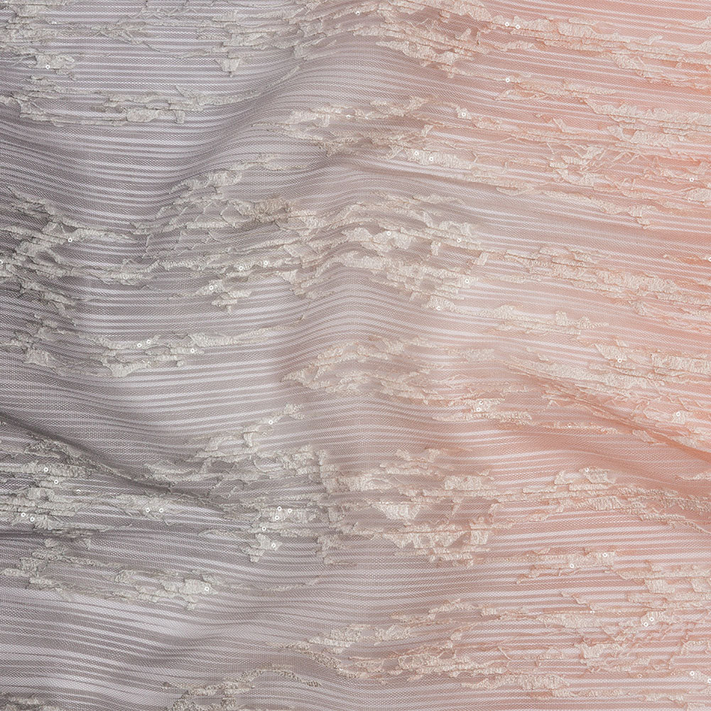 Embroidered Soft Pleated Tulle with Sequins - Charcoal and Blush Ombre Abstract - Sequoia Collection - Joann Fabrics