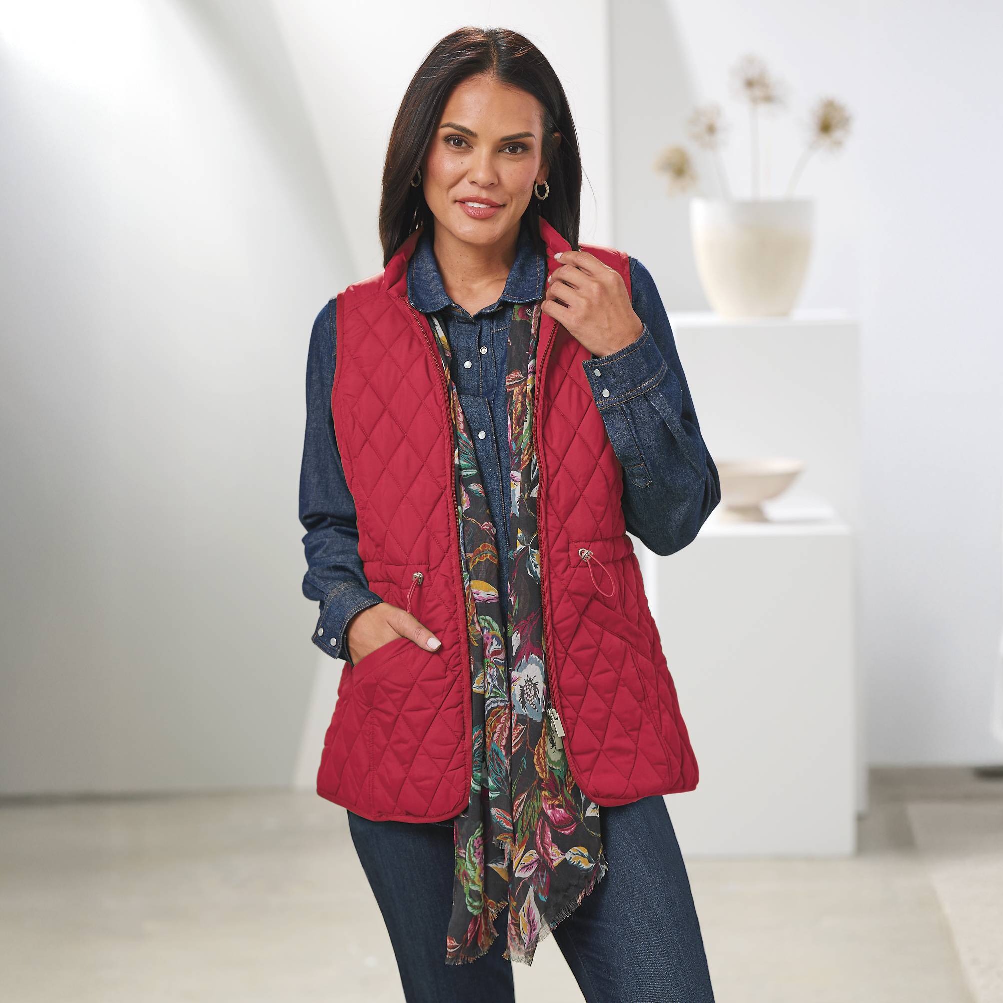 Quilted Zip-Front Vest, Adjustable Cinch Waist, Pockets - Northstyle Catalog