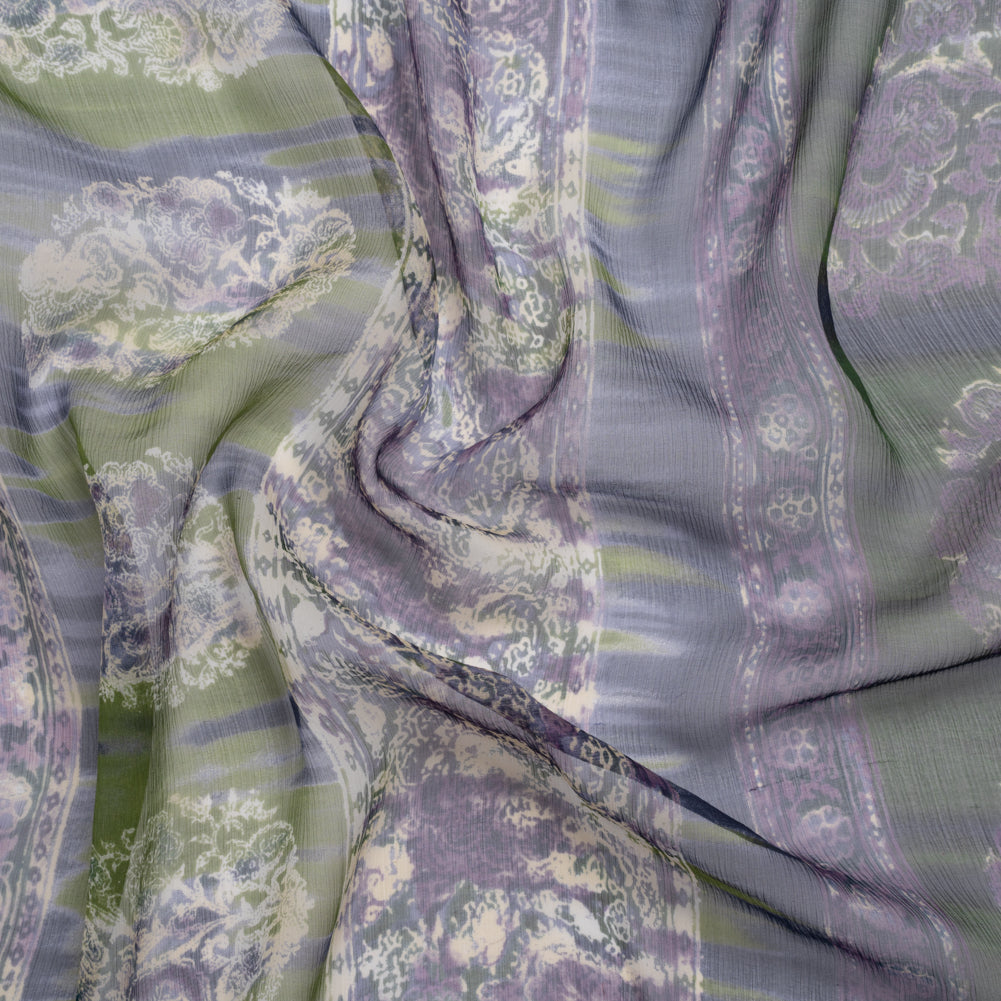 Eggplant, Olive and Plum Decorated Stripes Crinkled Silk Chiffon - Joann Fabrics