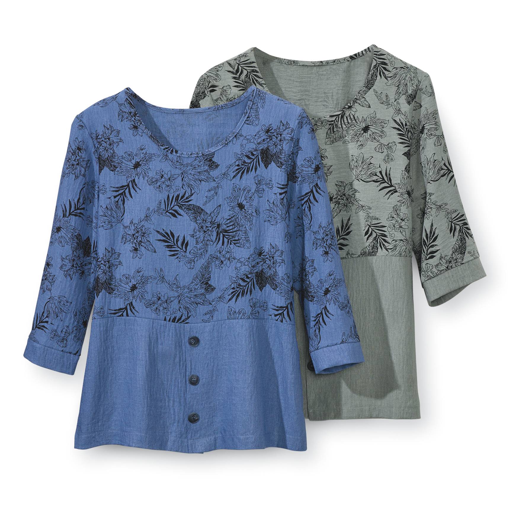 Stencil Print Popover, Decorative Buttons, 3/4 Banded Sleeve - Northstyle Catalog