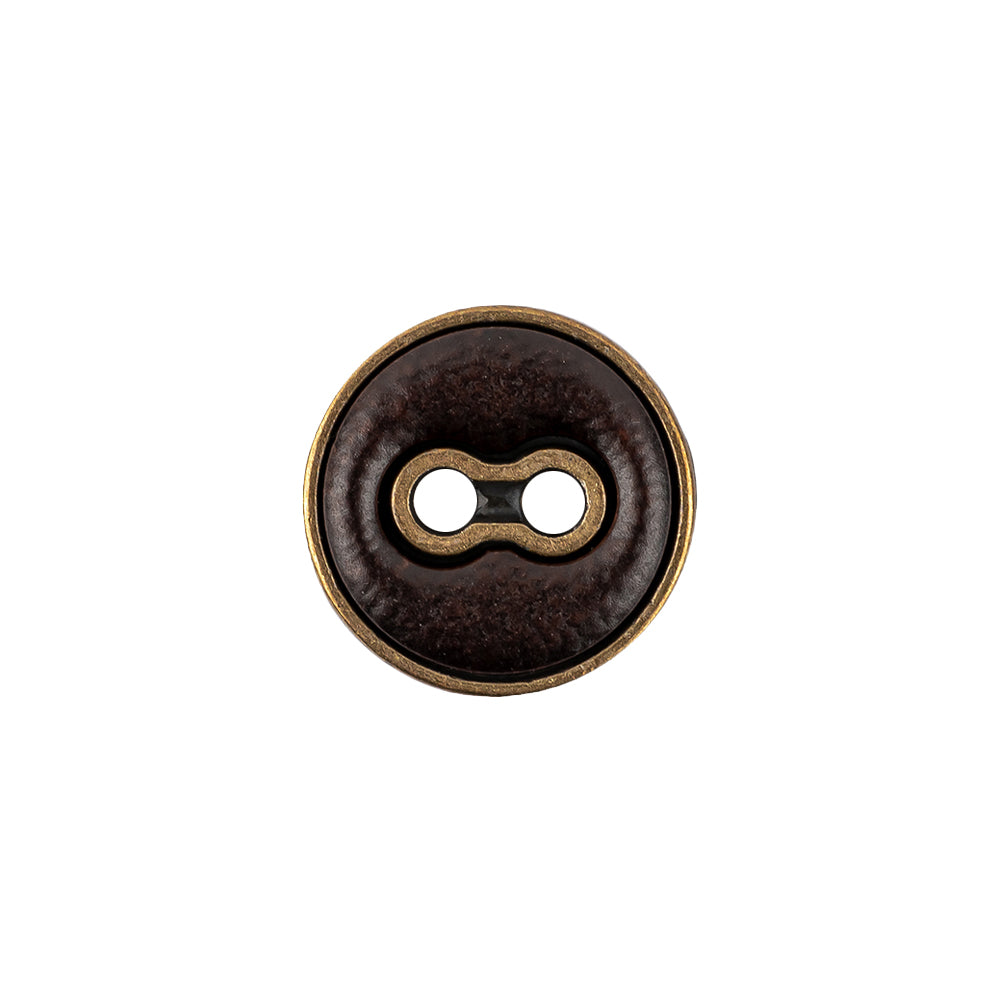 Italian Seal Brown and Brass Metal and Leatherette Button - 24L/15mm - Joann Fabrics