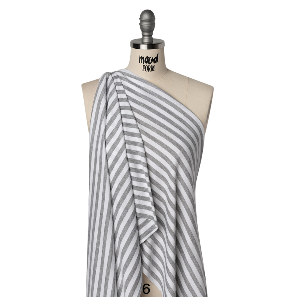 Cotton and Polyester 1x1 Rib Knit - Heathered Gray and White Stripes - Deadstock - Joann Fabrics