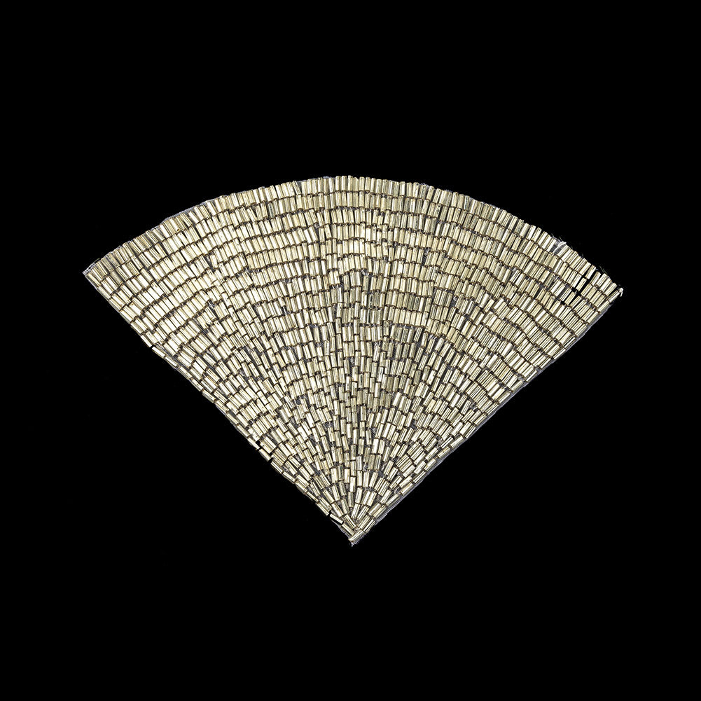 Vintage Silver-lined Beaded Fan Applique - 4.375