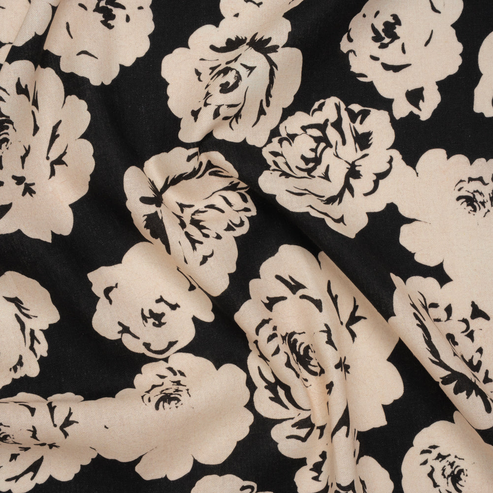 Linen and Rayon Woven - Cream and Black Roses - Mood Exclusive Midnight Muse Print - Joann Fabrics