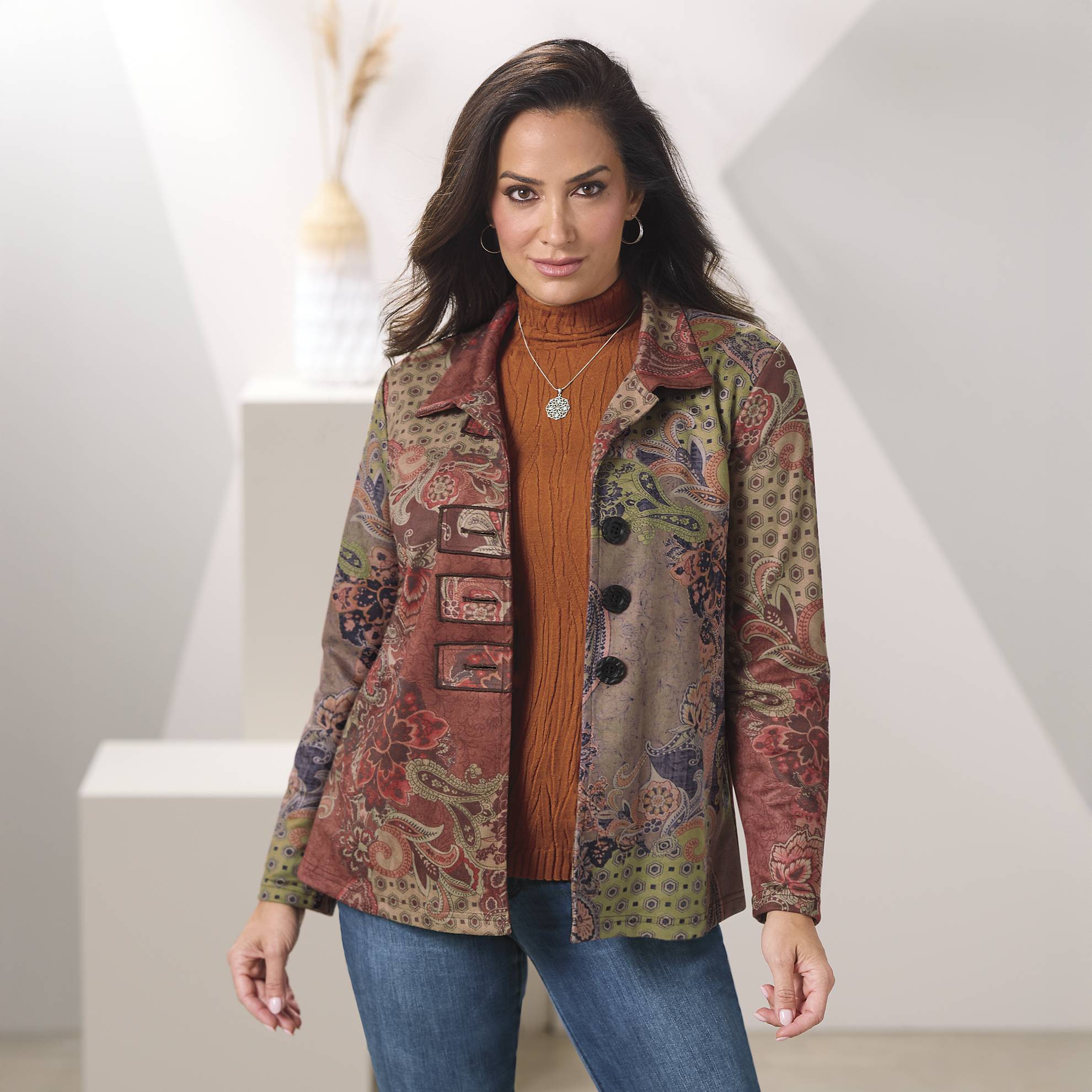 Mixed-Pattern Jacket, Button Front, Pockets - Northstyle Catalog