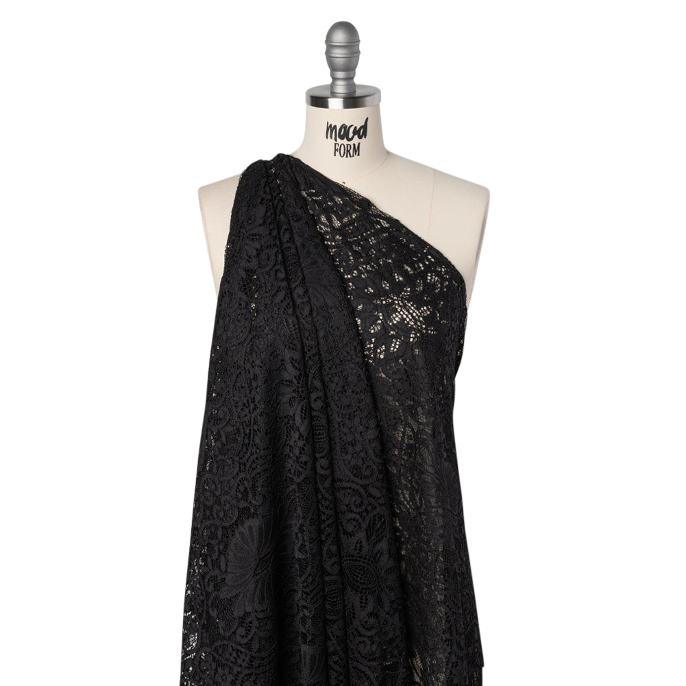Corded Lace with Finished Edges - Black Fanciful Floral Ogees - Joann Fabrics
