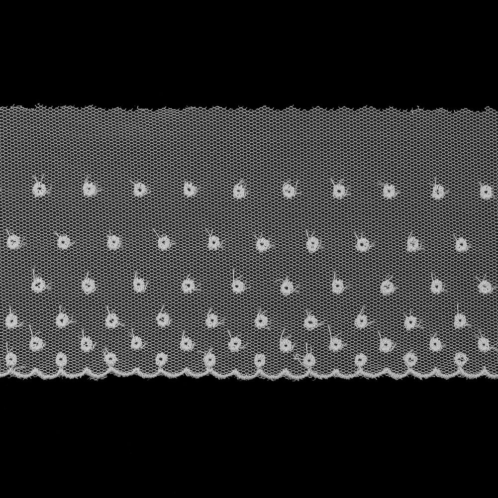 White Embroidered Dots on Mesh Trim - 3