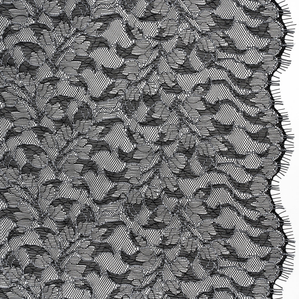 Corded Raschel Lace Panel with Finished Edges - Black and White Outlined Leaves - Joann Fabrics
