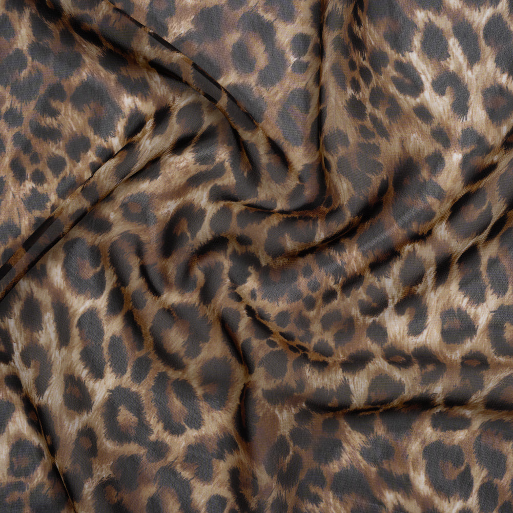 Polyester Chiffon Print - Brown and Black Leopard Spots - Designer Deadstock - Joann Fabrics