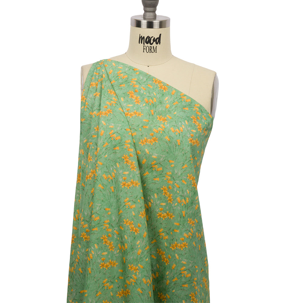 Cotton Poplin - Teal and Orange Floral - Dance with the Daffodils Print - Mood Exclusive Secret Garden Collection - Joann Fabrics