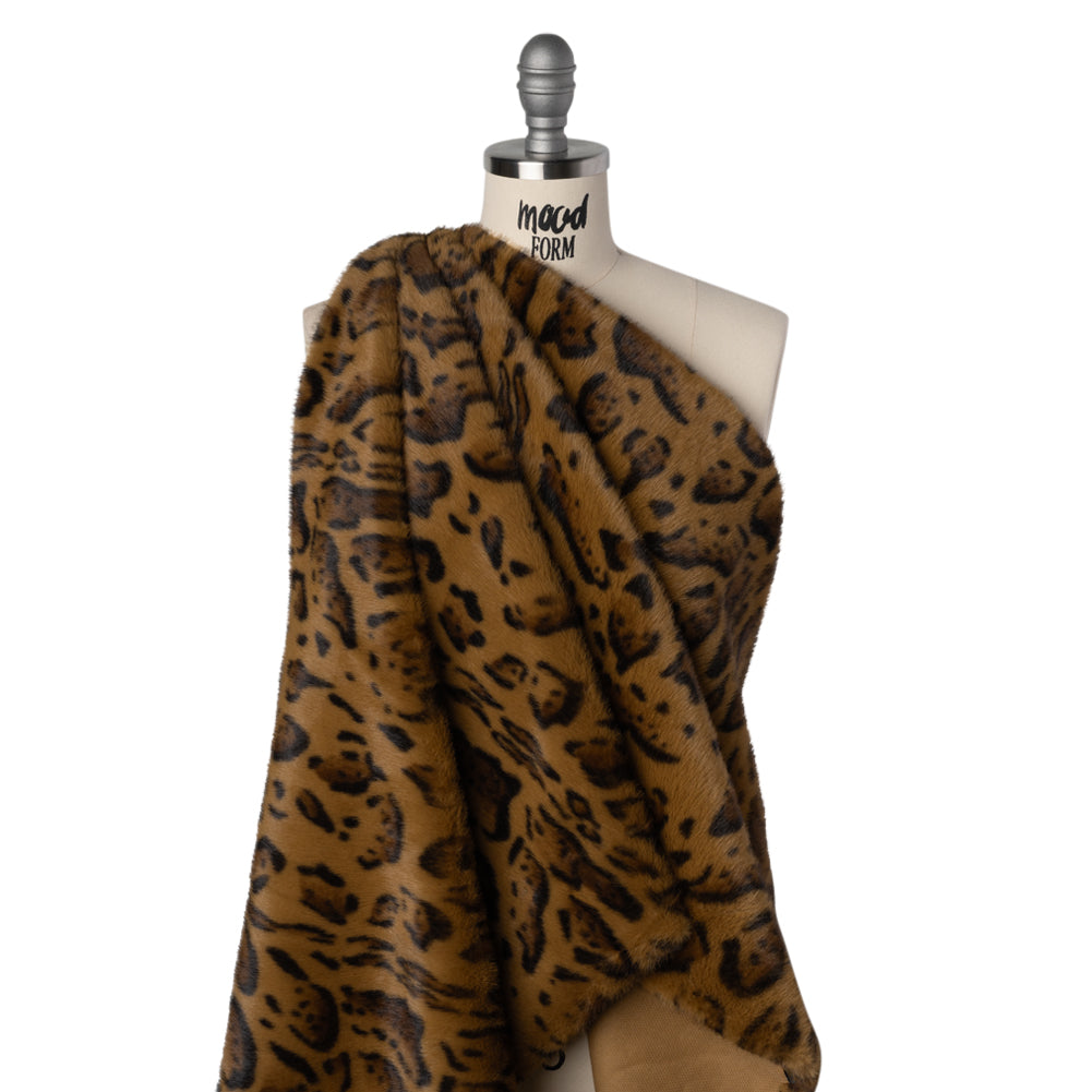 Plush Short Pile Recycled Polyester Faux Fur - Tan, Brown and Black Animal Spots Print - Joann Fabrics