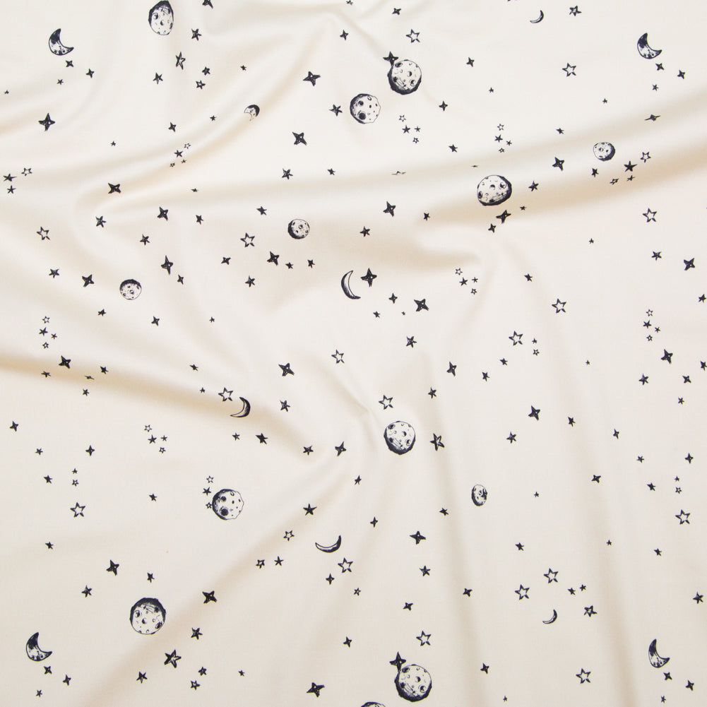 Stretch Cotton Sateen - White Stars and Moons - Garde Chasse Print - Mood Exclusive Crow Collection - Joann Fabrics