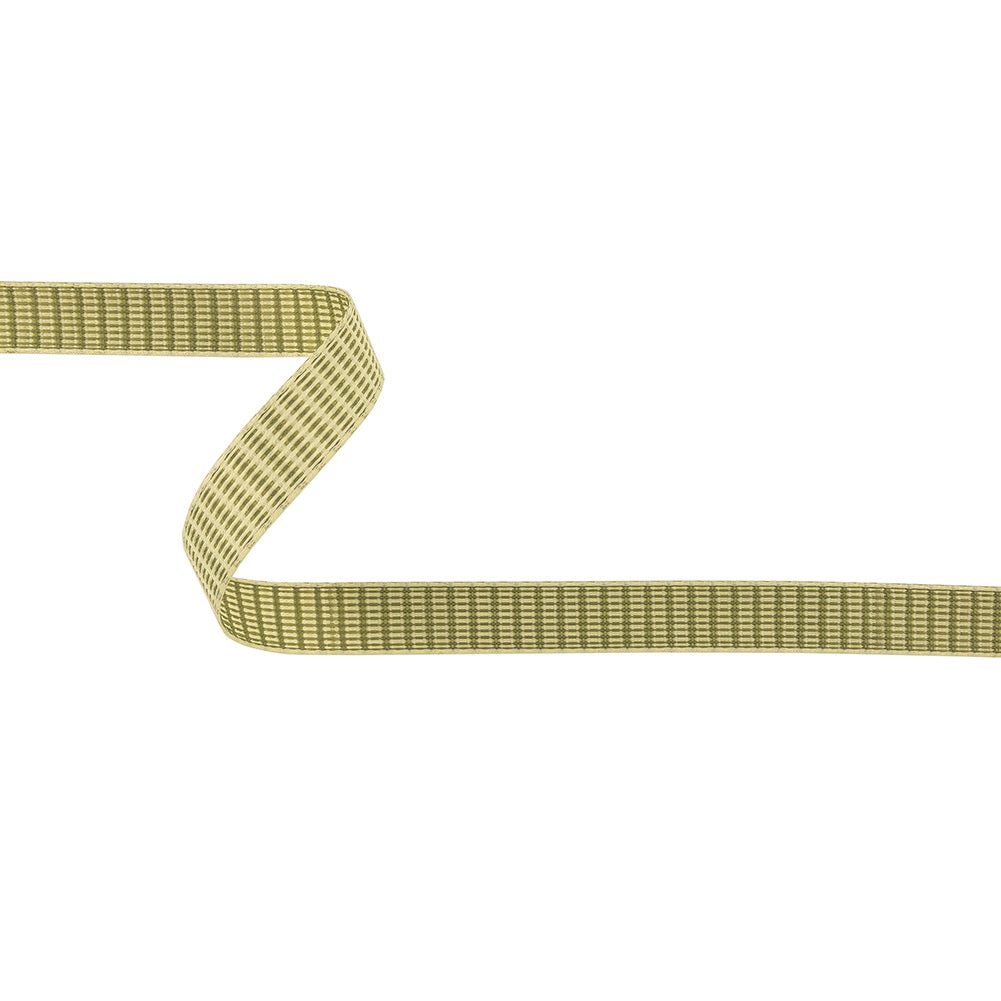 Moss Green and White Rectangles Jacquard Ribbon - 0.625