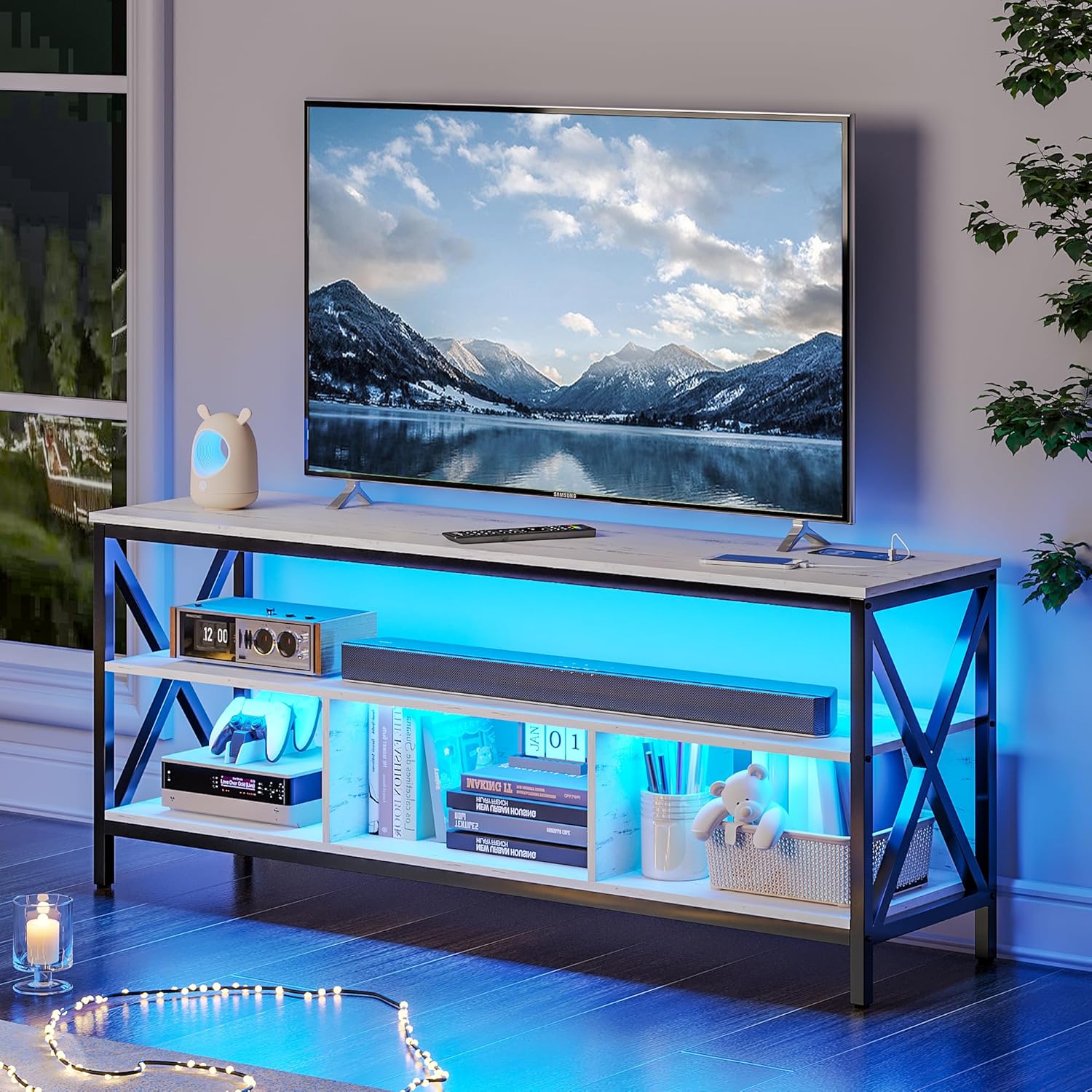 LED Modern Television Stand Charging Station Smart Entertainment Center ...