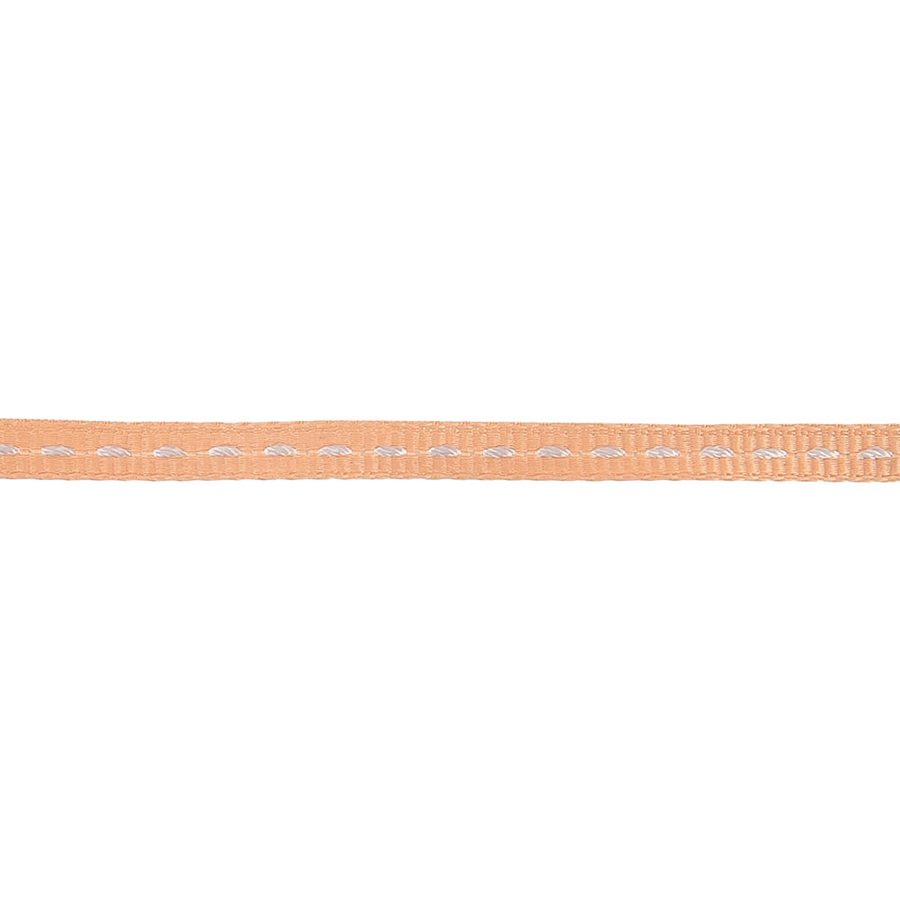 Peach Grosgrain Ribbon with Lucent White Stitching - 0.25