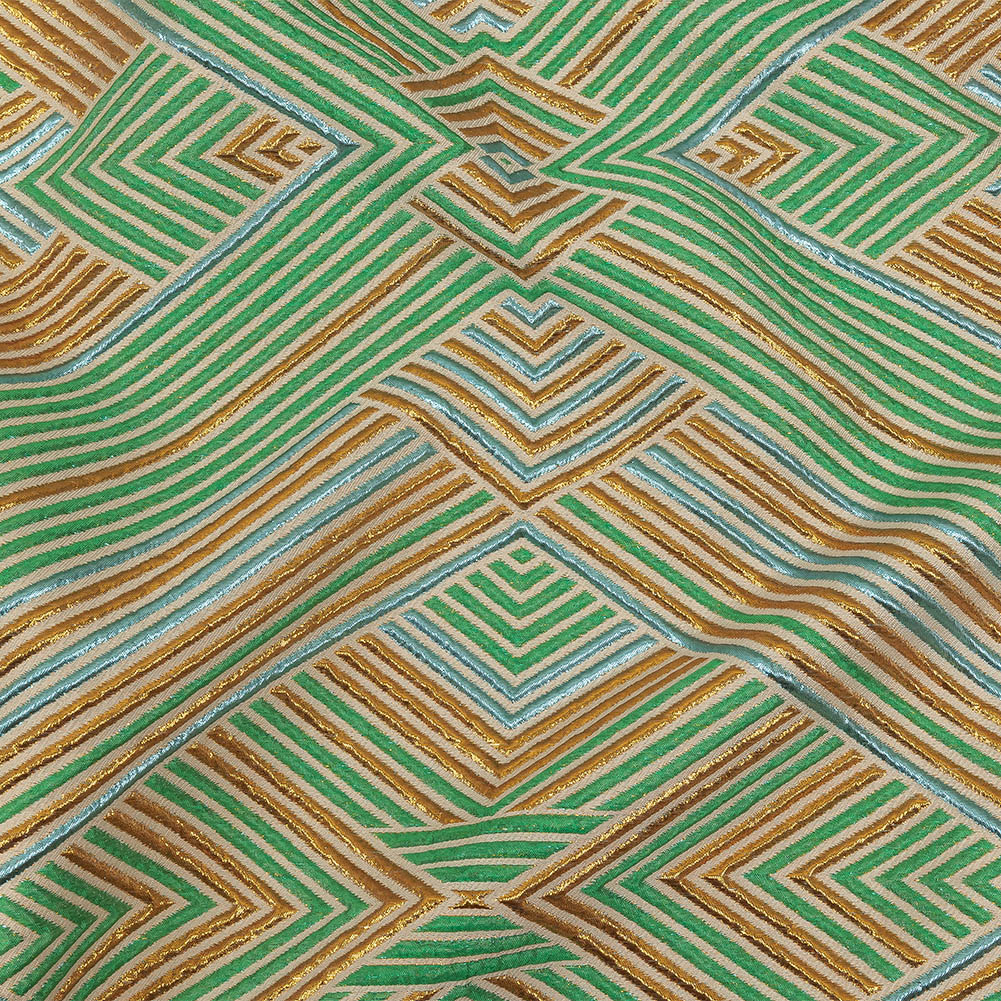 Metallic Gold, Powder Blue and Seafoam Diamond Stripes Luxury Brocade - Joann Fabrics