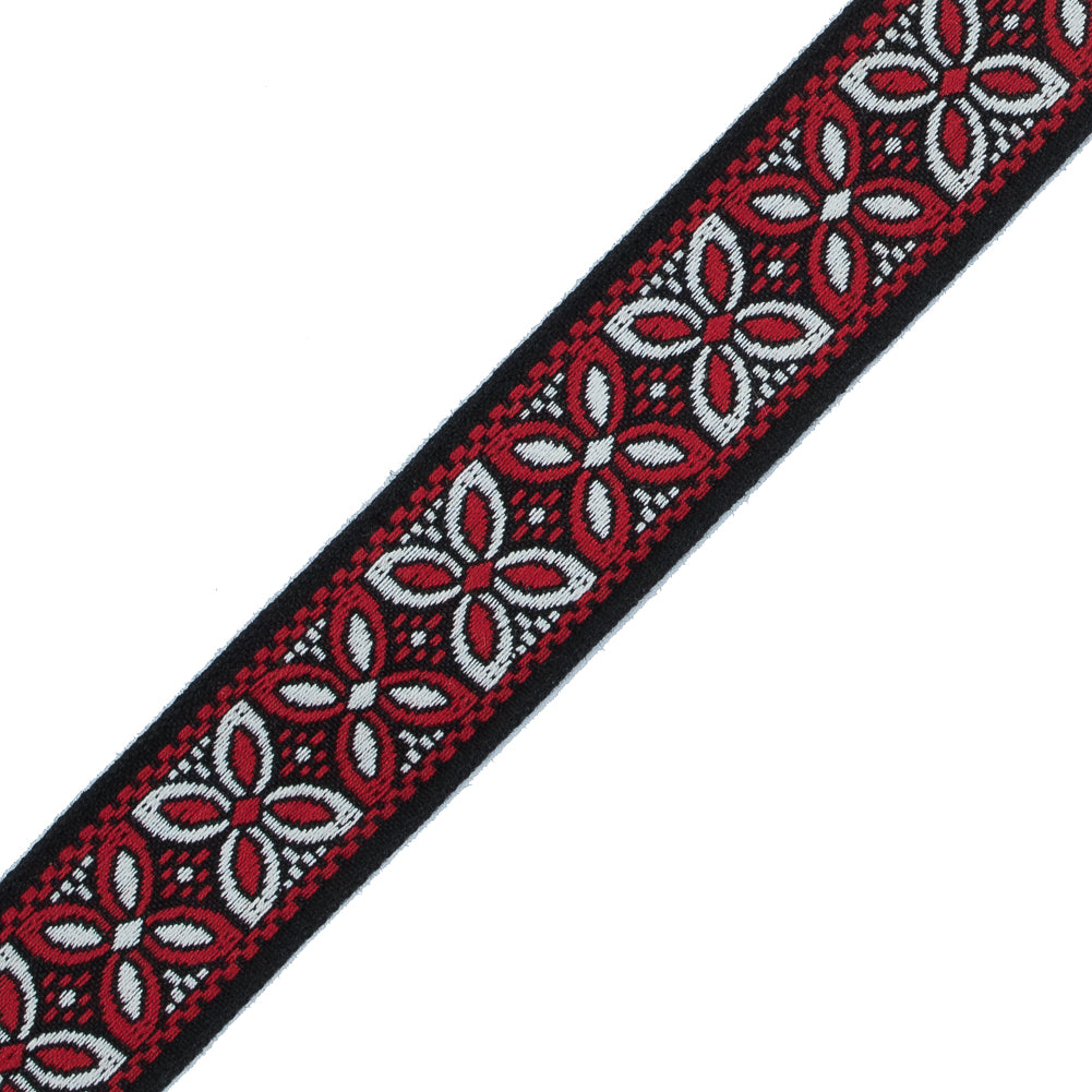 Red and Black German Jacquard Ribbon - 1.375