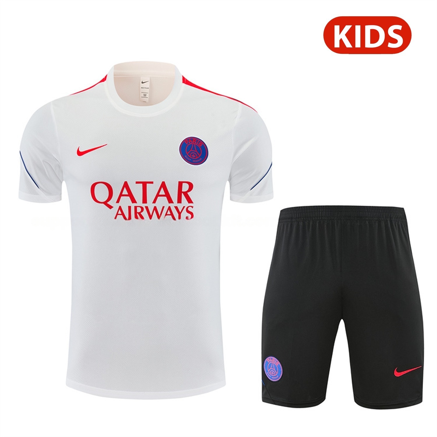 Paris Saint-Germain PSG 26-27 Kids Short-Sleeve Training Set - White Top & Black Shorts - UnitedFutballJersey