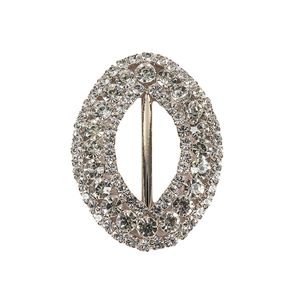 Vintage Rhinestone and Silver Lozenge-Shaped Slider Buckle - 2.875