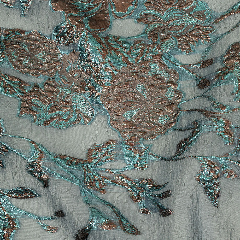 Metallic Copper and Blue Floral Luxury Burnout Brocade - Joann Fabrics
