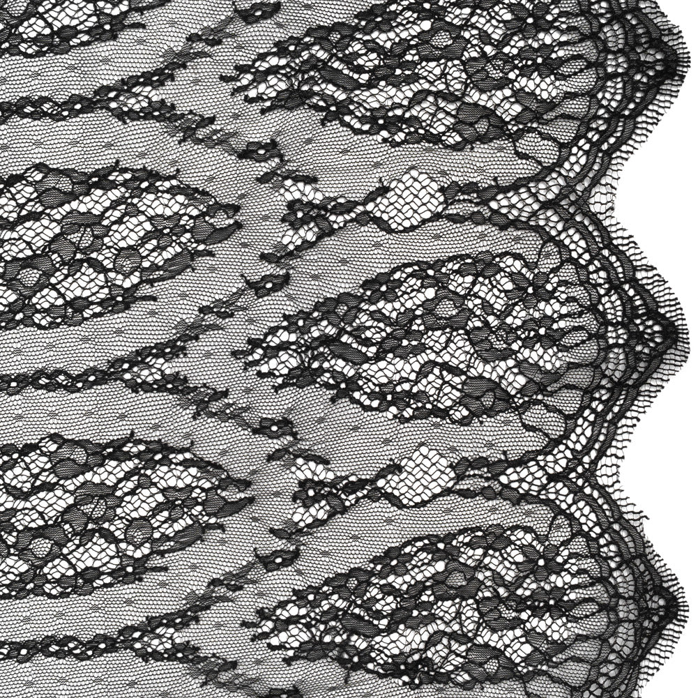 Raschel Lace with Finished Edges - Black Floral Lozenges - Deadstock - Joann Fabrics