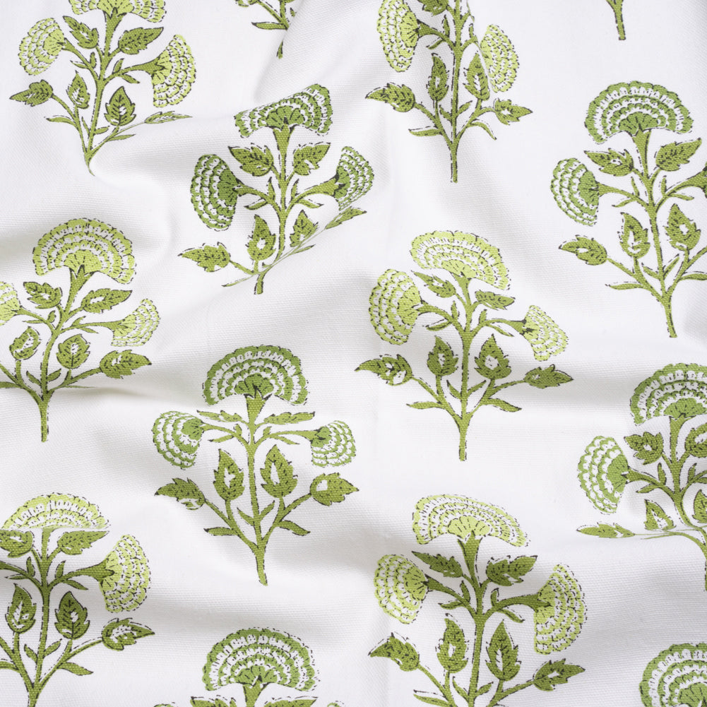 Green and White Classic Floral Printed Cotton Canvas - Joann Fabrics