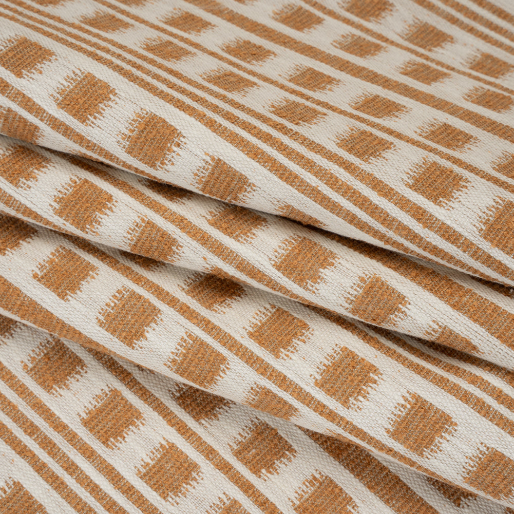 Polyester and Cotton Home Decor Jacquard - Tangerine Ikat Squares in Stripes - British Imported - Joann Fabrics