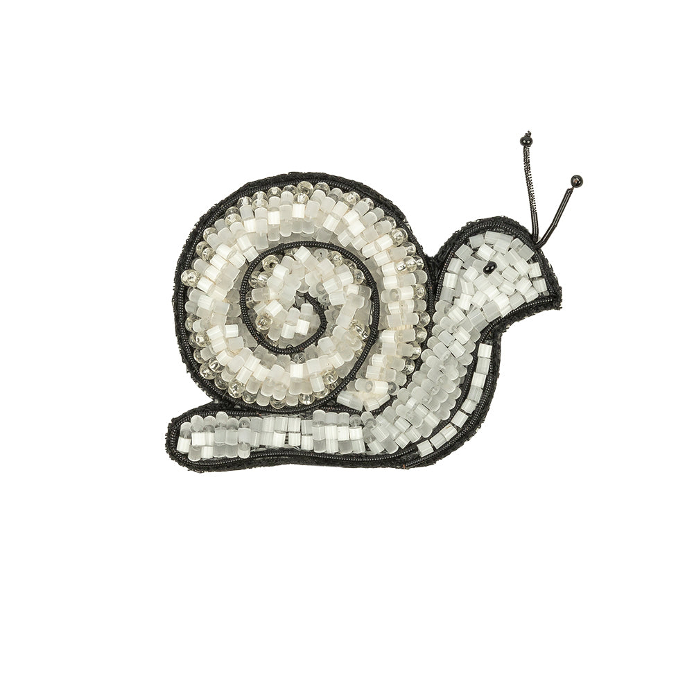 Satin White and Black Snail Glass Beaded Applique - 1.75
