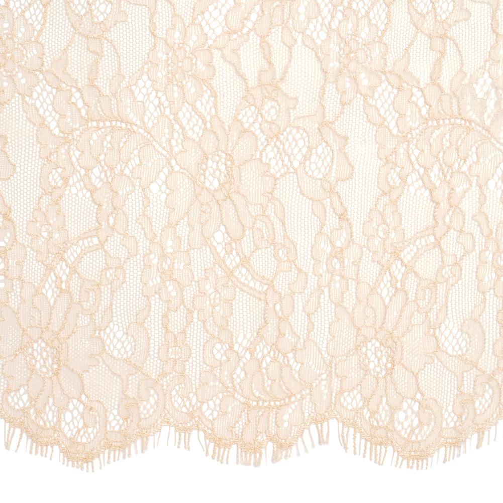 Peach Floral Scalloped Re-Embroidered Lace with Eyelash Fringe - 12.75