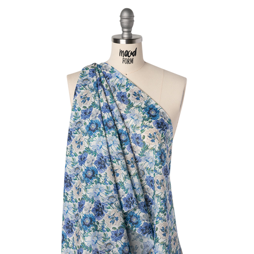 Liberty Fabrics Tana Lawn® - Poppy Amelie Blue - Sky, Cobalt Blue and Green Poppy Flower Field - Joann Fabrics