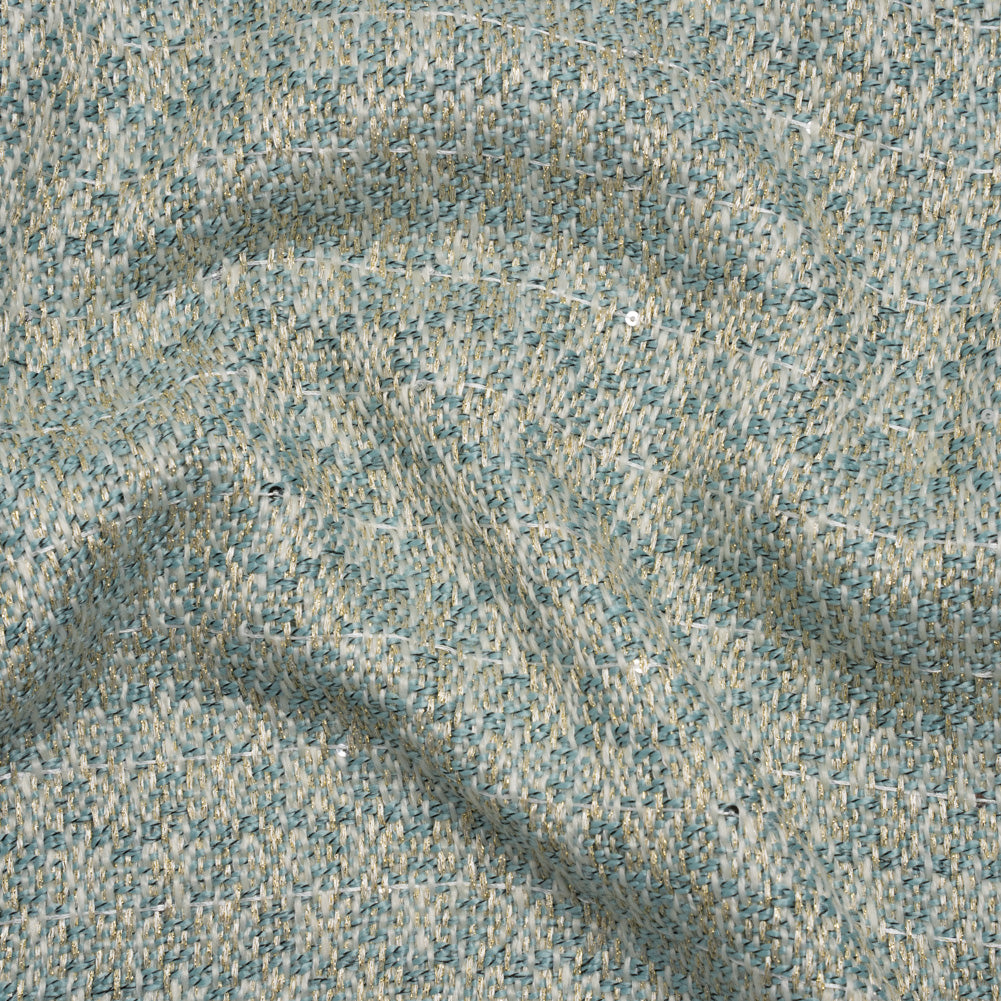 Metallic Wool Blend Tweed with Baby Sequins - Aqua, White and Gold - Deadstock - Joann Fabrics