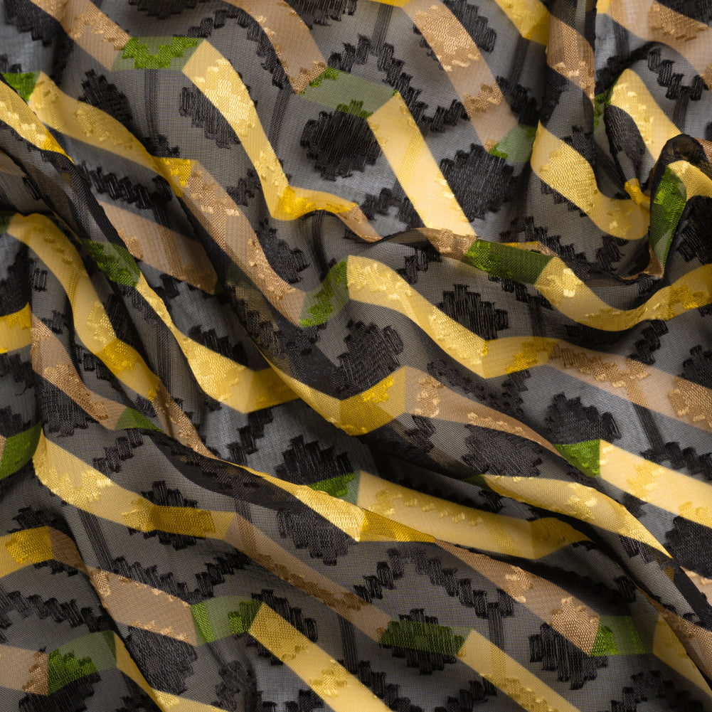 Geometric Burnout Polyester Woven Print - Yellow Zig Zags - Mood Exclusive Wicked Will Island - Joann Fabrics