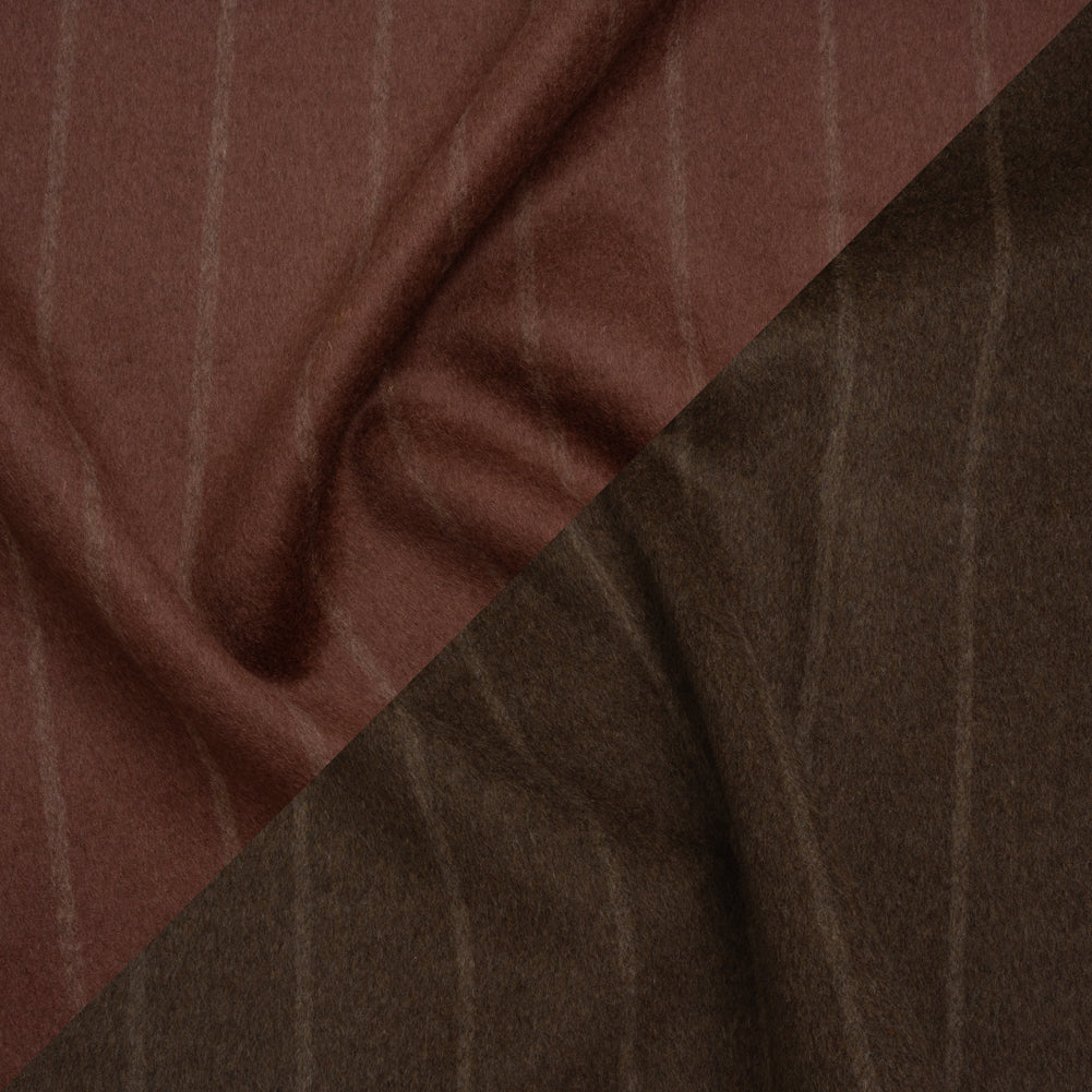 Brushed Wool Double Cloth Coating - Burgundy and Dark Brown Chalk Stripes - Deadstock - Joann Fabrics