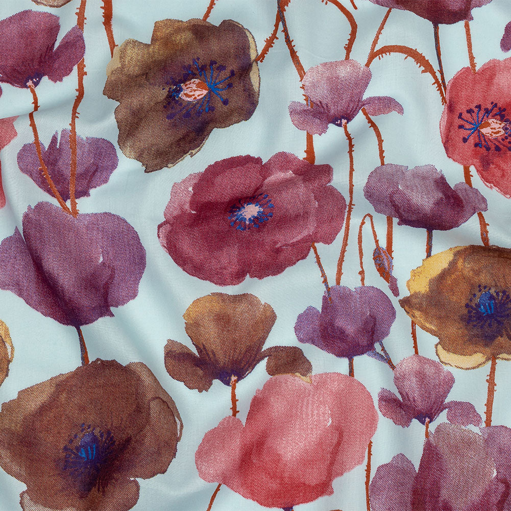 Pink, Purple and Sky Painterly Blooms Cotton Lawn - Joann Fabrics
