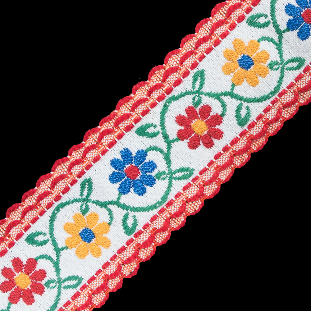 Red, Yellow and Blue Raised Floral German Jacquard Ribbon - 2