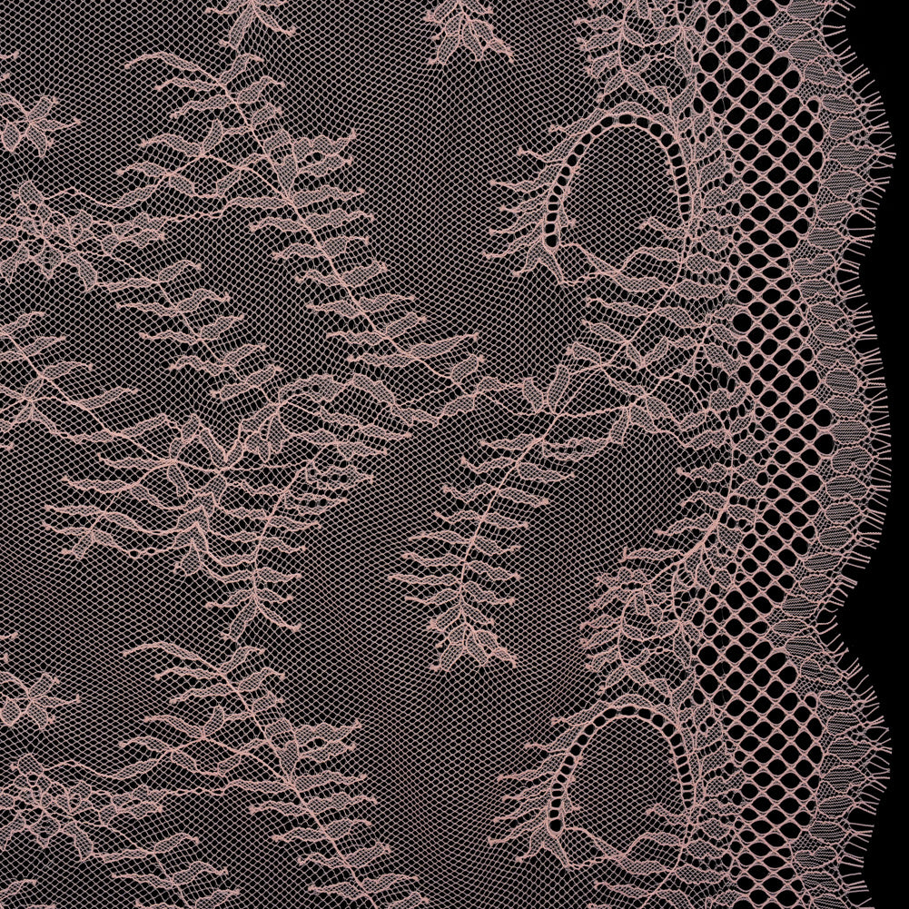 Raschel Lace Panel with Finished Edges - Blossom Pink Delicate Leafy Vines on Net - Joann Fabrics