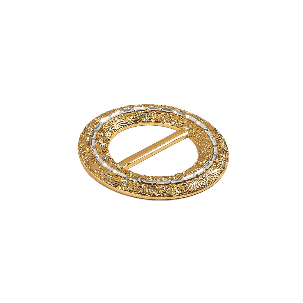 Vintage Gold Classical Swirls Round Slider with Faceted Silver Band - 2
